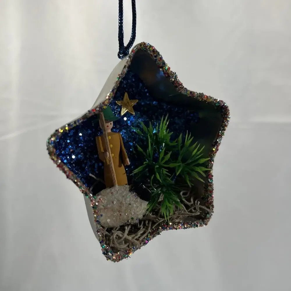 Handmade Vintage Star Tart Tins Nativity Trio Set of 3 Ornaments Glitter Diorama